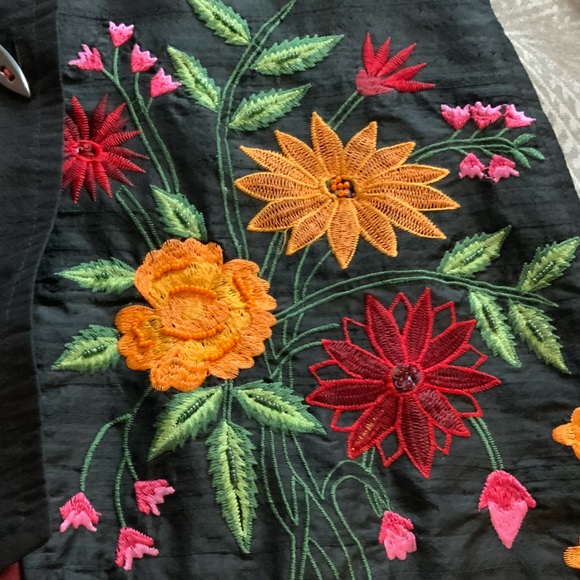 Floral Embroidered Silk  Black Blouse - Picture 10 of 11